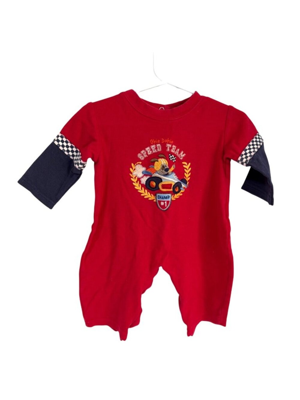 Baby Okie Dokie Boys Infant Baby Size 6 9 Months Red 1 Piece Bodysuit Racer Team
